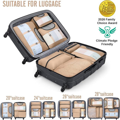Veken 8 Set Packing Cubes for Travel Essentials,Anti-Wrinkle Buckled Suitcase Organizer for Shoe & Toiletry Bag,Carry On Luggage Bag with 99+ Count Mesh Holes for Airplane & College Dorm Accessories