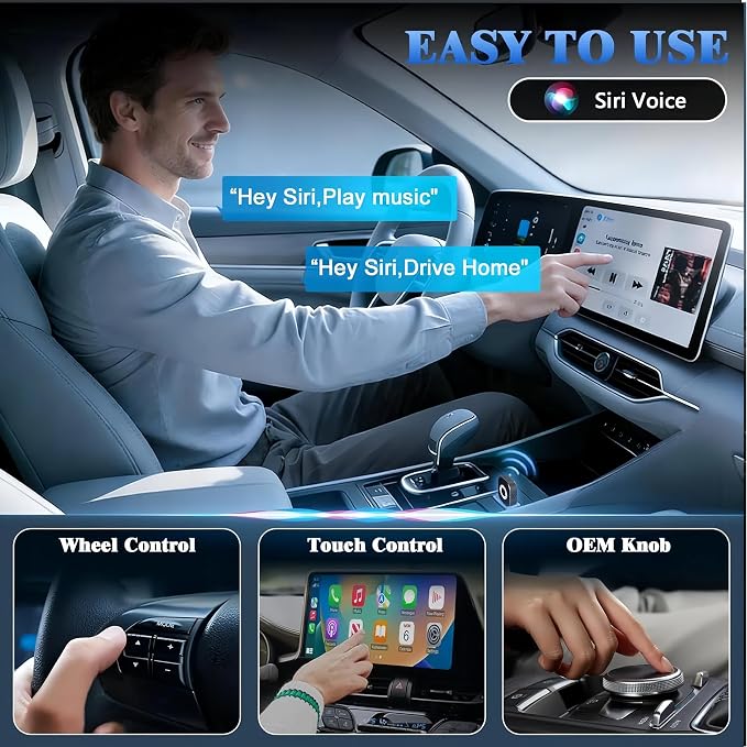 2026 Upgraded Wireless Carplay Adapter,4 in 1 Screen Mirroring Support Mirror Link/AirPlay for iPhone CarPlay & Android Auto,Mini USB/Type-C Plug & Play Car Play Adapter, Wired to Wireless No Latency