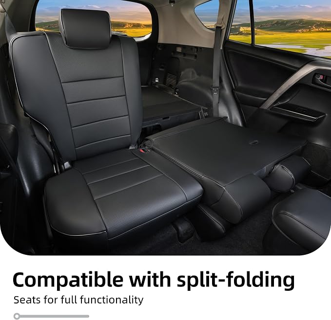 Lolcar Rav4 Seat Covers Custom Fit for Toyota Rav4 LE(NOT for Hybrid) 2013 2014 2015 2016 2017 2018,Leather Car Seat Cover for Trucks SUV Full Set,Faux Leather (Black)