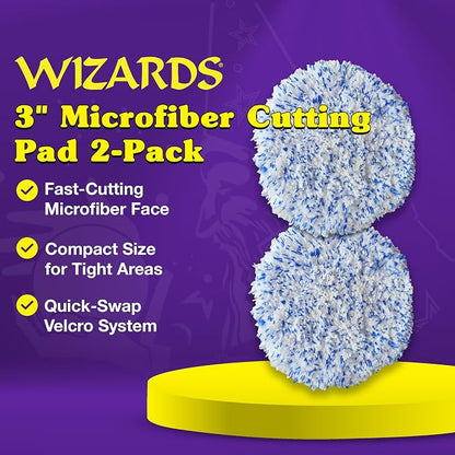 Wizards 12 DA Polisher Microfiber Cutting Pad - 2-pk 3inch - Backing Plate & Fast Cutting Micro Fiber Face- Compatible with Wizards Mystic Cut