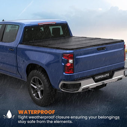 KUIPERAUTO Hard Folding Quad 4-Fold Tonneau Cover Compatible with 2025 2026 Chevy Silverado GMC Sierra 1500/2019-2026 Chevy Silverado GMC Sierra 1500 (ONLY New Body) Fleetside 5.8FT Truck Bed Cover