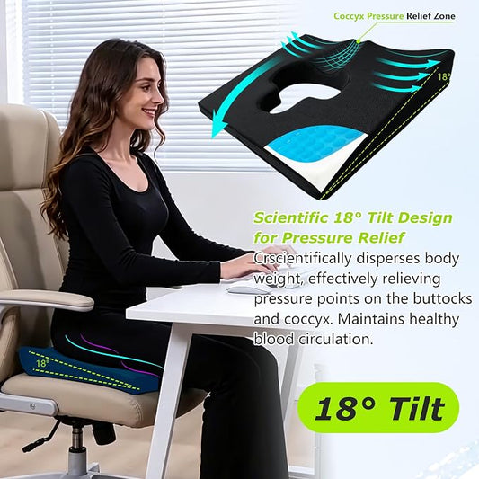 Gel Wheelchair Seat Cushion,Bed Sore Cushions for Butt,Gel Cushion for Pressure Relief,Donut Pillow for tailbone pain relief,Coccyx,hemorrhoid Pillow,Cushion for Office Chair18"Lx15"Wx3"H(BLACK)