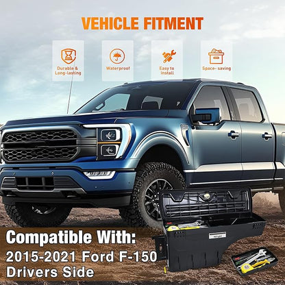 Nilight Truck Bed Tool Box Left Drivers Side Truck Tool Box Fit for Ford F-150 2015-2021 ABS Swing Case Truck Bed Storage Box with Lockable Lid Waterproof Wheel Well Toolbox Black