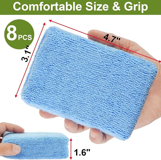 8 PCS Microfiber Applicator Pad, 4.7"x3.1" Scratch-Free Foam Buffing Scrub Pads, Car Wash Sponges for Effortless Detail Polishing, Waxing, Tire Shining, Interior Cleaning, Scrubbing (Blue)