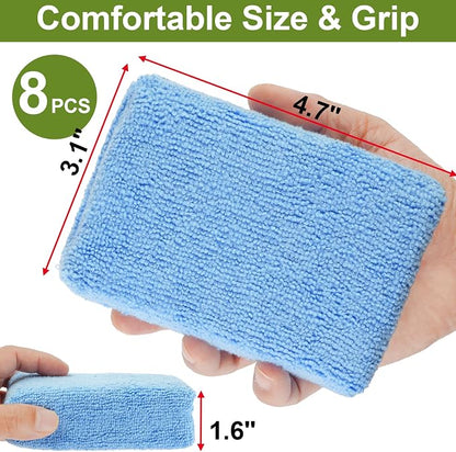 8 PCS Microfiber Applicator Pad, 4.7"x3.1" Scratch-Free Foam Buffing Scrub Pads, Car Wash Sponges for Effortless Detail Polishing, Waxing, Tire Shining, Interior Cleaning, Scrubbing (Blue)