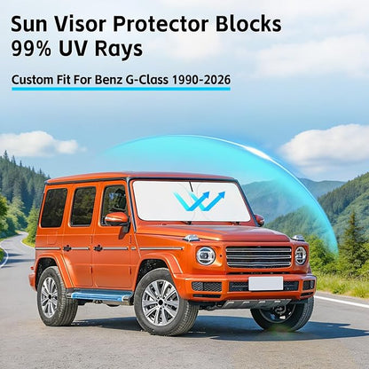 Windshield Sun Shade for Mercedes Benz G Class G63 G550 G55 G65 W463 1990-2026 Sunshade 300T Windshield Cover Blocks UV Rays Custom Fit G-Class Front Window Shade Foldable Keep Cool