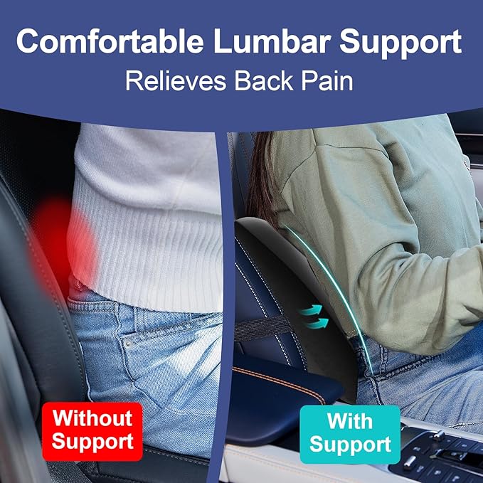 Cooling Lumbar Support Pillow for Car,Memory Foam Car Seat Back Support Pillow for Summer Driving,Cool-Touch Back Cushion with Strap for Pain Relief,Ergonomic Back Cushion for Chair(Gray Cooling)