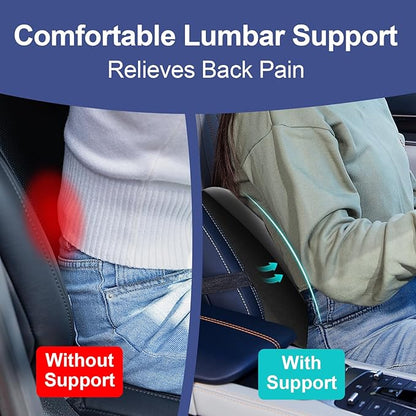 Cooling Lumbar Support Pillow for Car,Memory Foam Car Seat Back Support Pillow for Summer Driving,Cool-Touch Back Cushion with Strap for Pain Relief,Ergonomic Back Cushion for Chair(Gray Cooling)