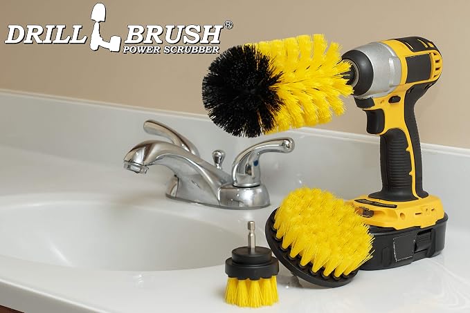 Drill Brush Yellow Bathroom Detailing Brush Set – Bathtub Shower Scrub Brush for Drill - Tile Grout Cleaning Tool - Shower Door Scrubber - Bath Tub Brush - House Cleaning Kit Spinning Scrub Brush