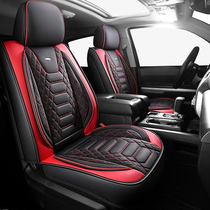 FREESOO Tundra Seat Covers 2007-2013, Fit for Toyota Tundra Crewmax Cab 5 Seats, Custom Truck Seat Covers with Waterproof Faux Leather BlackRed