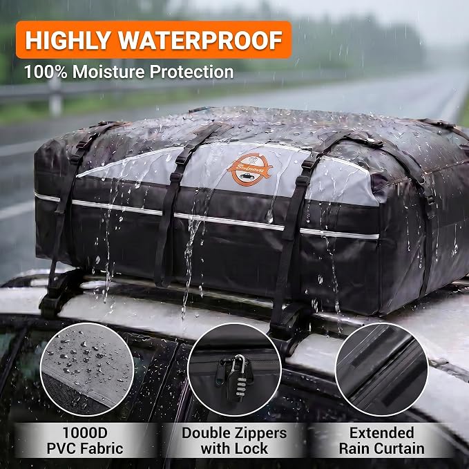 Sailnovo Rooftop Cargo Carrier, 21 Cubic Feet Soft-Shell Cargo Carrier for Top of Vehicle with/Without Roof Rack, Waterproof Car Roof Cargo Carrier with Anti-Slip Mat, Reinforced Straps, Door Hooks