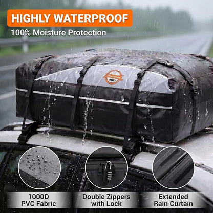 Sailnovo Rooftop Cargo Carrier, 21 Cubic Feet Soft-Shell Cargo Carrier for Top of Vehicle with/Without Roof Rack, Waterproof Car Roof Cargo Carrier with Anti-Slip Mat, Reinforced Straps, Door Hooks