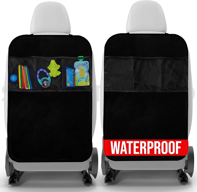 Todays Kids 2 Pack Kick Mats Back Seat Protector - Backseat Car Organizer for Kids, Car Storage Organizer, Back Seat Cars Organizers, Cars Organizers Backs Seats, Travel Accessories, 3 Pockets