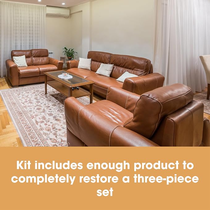 Furniture Clinic Leather Complete Restoration Kit | with Leather Recoloring Balm, Cleaner, 2-in-1 Protection Cream & Conditioner, Sponge, and Cloth | Repair Kit for Furniture (Tan)