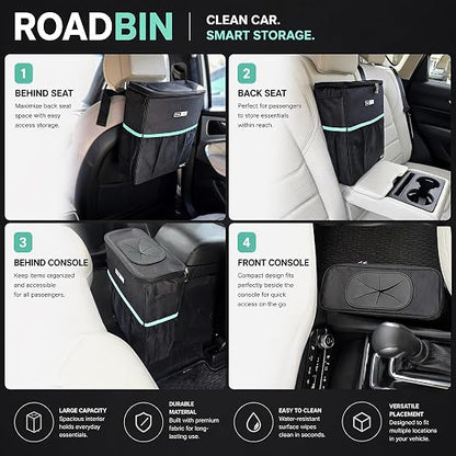 RoadBin™ Car Trash Can – Slim 4" 2.5 Gallon Space-Saving Design, Stays Upright, Leakproof & Odor-Proof Car Garbage Can for Clean, Clutter-Free Cars, Trucks & SUVs