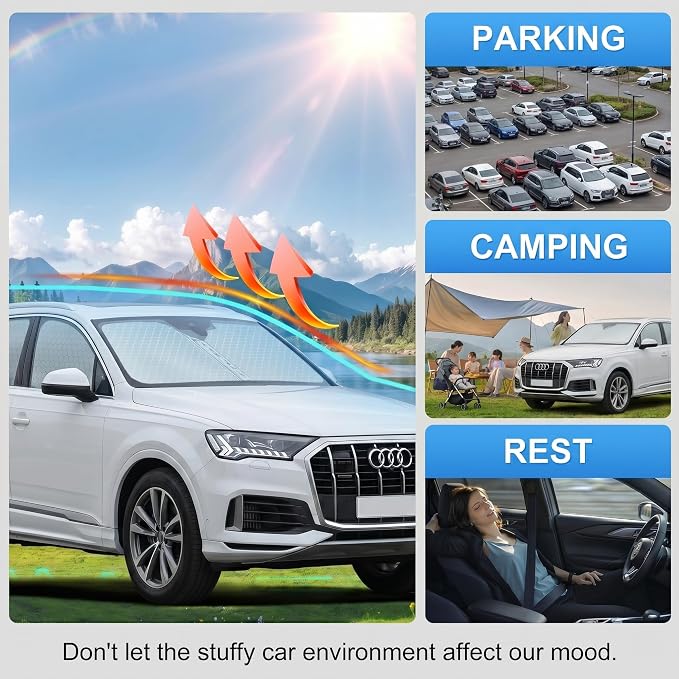 Custom Fit Windshield Sun Shade for Audi Q7 2016-2026 | Custom Fit Windshield Cover, Blocks UV Rays, Double-Layer Heat Shield, Durable Frame, Easy Fold & Storage