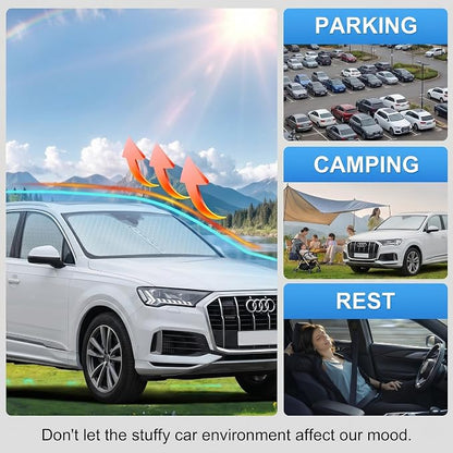 Custom Fit Windshield Sun Shade for Audi Q7 2016-2026 | Custom Fit Windshield Cover, Blocks UV Rays, Double-Layer Heat Shield, Durable Frame, Easy Fold & Storage