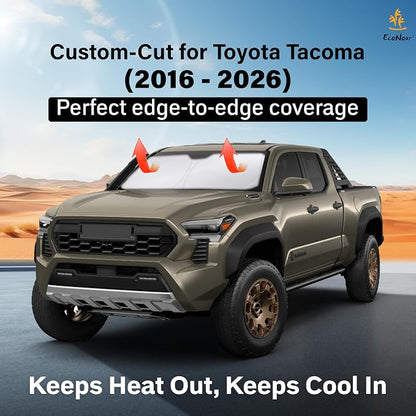 EcoNour Windshield Sunshade Compatible for Toyota Tacoma 2016-2024 2025 2026, SR, SR5, TRD Sport, TRD Off-Road, Limited, TRD Pro Sun Visor for Front Window Sun Shade Cover, UV Blocker, Car Accessories