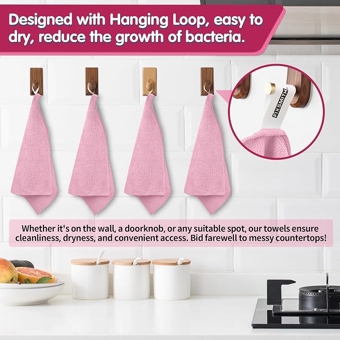 FIXSMITH Pink Microfiber Cleaning Cloth -Pack of 8, Highly Absorbent Cleaning Rags, 16"X12" All Purpose Cleaning Towels for Housekeeping, Kitchen, Car, Lint Free and Reusable Microfiber Towels