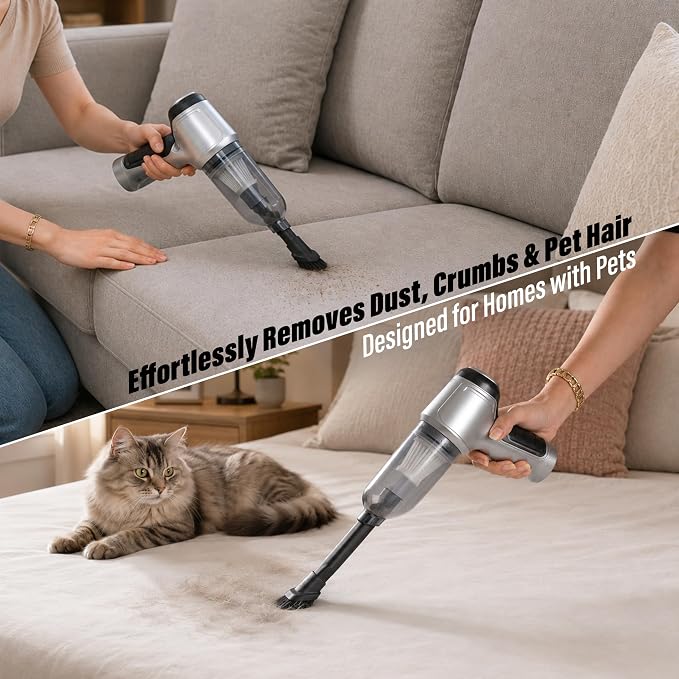 EcoNour 3-in-1 Cordless Handheld Car Vacuum Cleaner – 120W Power, 12,000Pa High Suction, Dual Rechargeable Batteries – Portable Dust Buster for Car, Home & Pet Hair