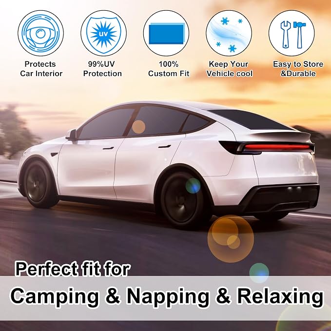 TINGLU Window Shades for Tesla Model Y Juniper 2025 2026 Accessories Car Side Full Windows Rear Triangular Windshield Sun Shade Sun UV Rays & Privacy Protection for Camping,Napping,Relaxing 8PCS