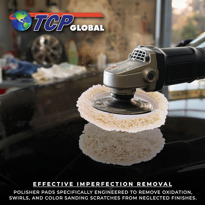 TCP Global 8" 100% Wool Polishing & Buffing Pad with Hook and Loop Backing - Wool Buffing Pad for Automotive, Marine, Truck, RV & Compound Cutting