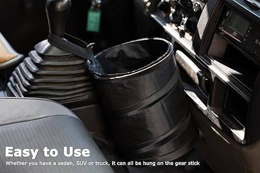 Ginsco 2Packs New Leakproof Car Trash Can, Mini Trash Can Pop-up Collapsible Hanging Car Trash Bin with Hook and Loop, Waterproof PEVA Liner Open-Top 1 Gallon Garbage Can for Cars Home Office