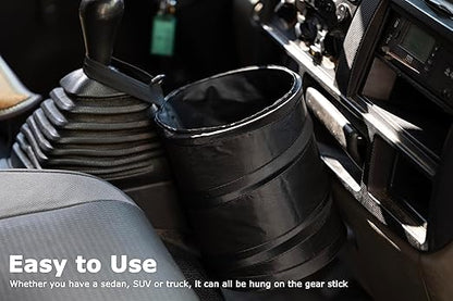 Ginsco 2Packs New Leakproof Car Trash Can, Mini Trash Can Pop-up Collapsible Hanging Car Trash Bin with Hook and Loop, Waterproof PEVA Liner Open-Top 1 Gallon Garbage Can for Cars Home Office