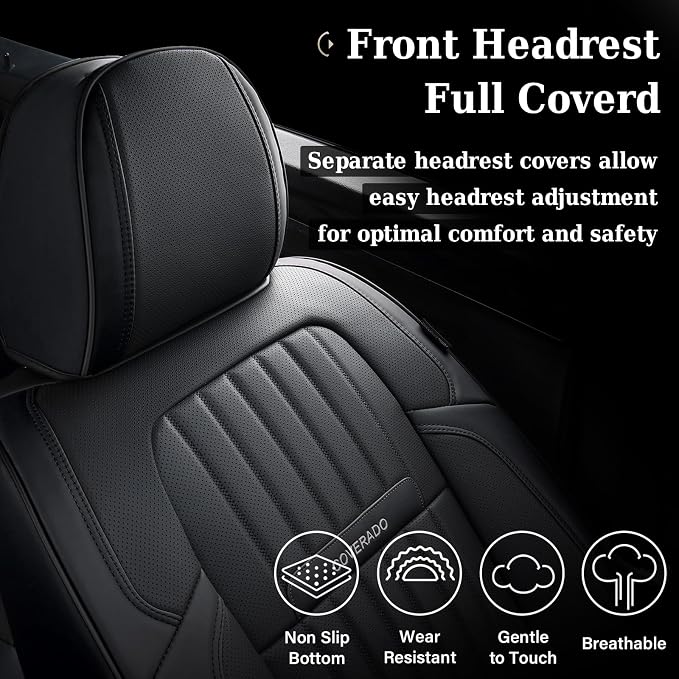 Coverado Seat Covers, Car Seat Covers Front Seats, Car Seat Cover, Car Seat Protector Waterproof, Car Seat Cushion Nappa Leather, Black Seat Covers for Cars Carseat Cover Universal Fit for Most Cars
