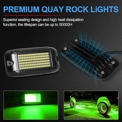 Nicoko 108 High-Power LEDs per Pod 4Pods Pure Green Rock Lights Ultra-Bright Offroad Underglow Kit Advanced Heat Dissipation IP68 Waterproof for Truck, SUV, UTV, ATV, RZR
