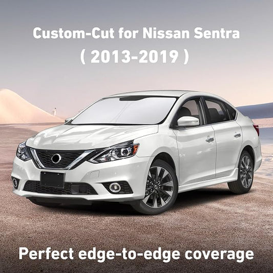 EcoNour Windshield Sunshade Compatible for Nissan Sentra 2013-2017 2018 2019, Sun Visor for Front Windshield & Window Sun Shade Cover, UV Heat Blocker & Protector, Car Accessories