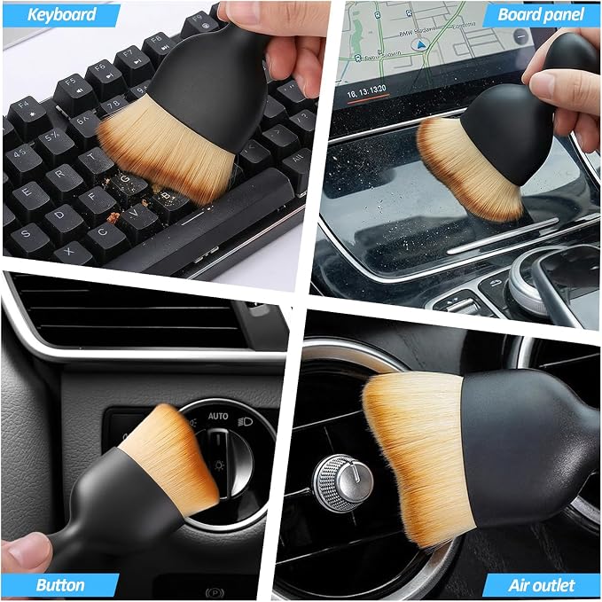 8PCS Car Interior Detailing Soft Brushes, Curved Design Dust Collectors with Cover, Multi-Use Cleaning Tools for Air Vents, Leather, Exterior & Home Sofa/Computers