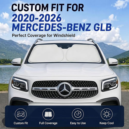 Custom Fit Windshield Sun Shade for Mercedes Benz GLB 2020-2026 | Custom Fit Windshield Cover, Blocks UV Rays, Double-Layer Heat Shield, Durable Frame, Easy Fold & Storage