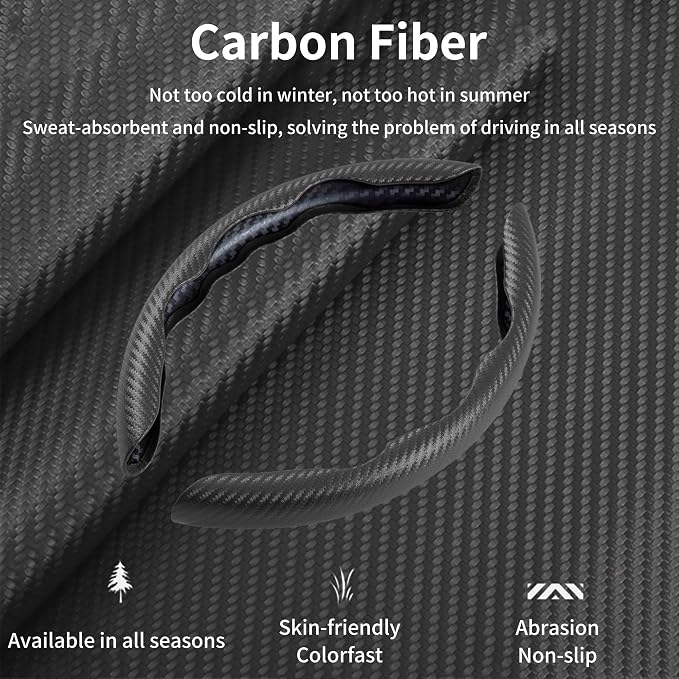 Carbon Fiber Steering Wheel Cover, 3-Piece Set Anti-Skid Comfortable Grip Segmented Butterfly Design, Easy Snap-On Installation Universal Fit 99% Cars, Black