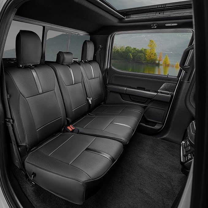 for Ford F150 Seat Covers 2015-2023 2024 2025 2026,Full Set Leather Waterproof Black Trucks Pickup Seat Covers Custom Fit for Ford F150 Accessories,Car Seat Cover for SuperCrew/CrewCab(XL,XLT)