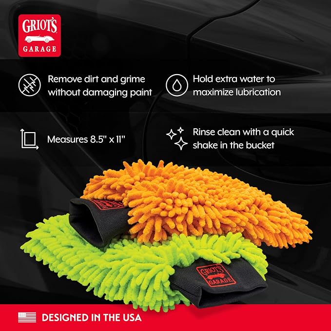 Griot's Garage Microfiber Wash Mitts for Car Wash and Detailing, Cleaning Gloves for SUVs, Trucks, Motorcycles, and More, Machine-Washable, Set of 2, 10268