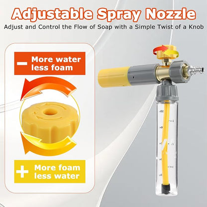M MINGLE Pressure Washer Gun with Mini Foam Cannon, Dual Connector Accessory, Undiluted Foam Blaster with 5 Nozzle Tips, 1/4" Quick Connect for Car Wash, Patio, Deck Cleaning