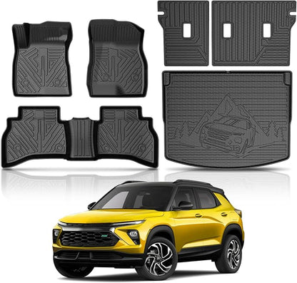 KUST Floor Mats Set for 2021-2026 Chevy Trailblazer Accessories (AWD Only), All Weather Floor Liners & Backrest Mats & Rear Trunk Mat, TPE Rubber Raised Edge (Cargo in Upper Deck Position)