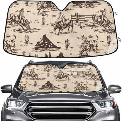 West Cactus Cowboy Windshield Sun Shade for Car Auto SUV Truck Foldable Front Window Sunshade Sun Visor Protector Block UV Rays Reflect Heat, 55" x 28"