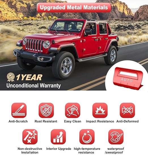 for Jeep 4 PCS Upgrade Metal Window Switch Button Cover Compatible with Jeep Wrangler JL JLU 2026 2025 2024 2023 2022 2021 2020 2019 2018 & Gladiator JT 2020-2026 Interior Accessories Gifts (Red)