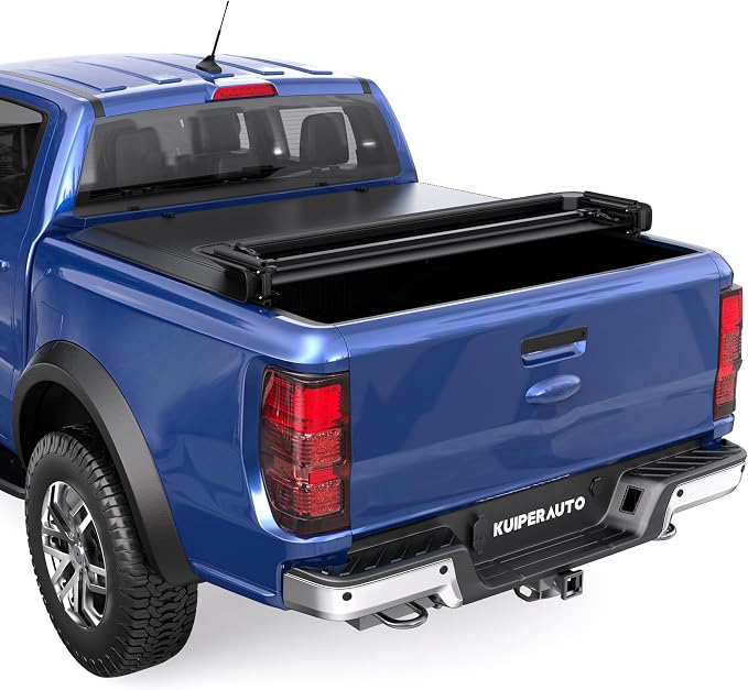 KUIPERAUTO 5FT Tri 3-Fold Soft Folding Truck Bed Tonneau Cover Compatible with 2019 2020 2021 2022 2023 2024 2025 2026 Ford Ranger 5FT On Top-61 inch