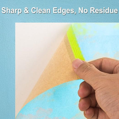 Tangibay Pre-Taped Masking Paper for Painting - 12 inch x 50 feet Tape and Drape Painters Paper, Paint Adhesive Protective Paper Roll for Covering Skirting, Frames, Cars and Auto Body (3 Rolls)