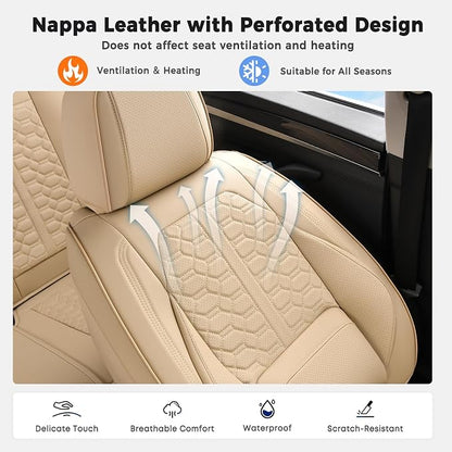 Huidasource Front Leather Seat Covers, Car Seat Covers Front Seats Universal Fit for Most Cars SUV Trucks, 360° Full Wrap Luxury Automotive Seat Covers, Seat Cushion Covers Protector, Beige