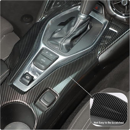 RT-TCZ Carbon Fiber Center Console Gear Shift Panel Trim Cover Cup Holder Frame Interior Decoration Kit Accessories for Chevrolet Camaro 2016-2022