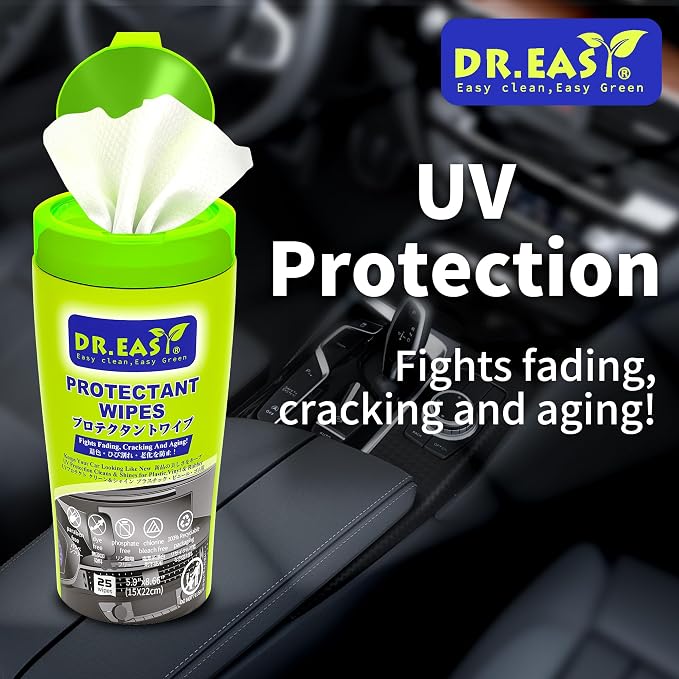 DR.EASY 25ct Car Protectant Wipes，Car Cleaning Wipes，Car Detailing Interior and Car Exterior Wipe or Supplies