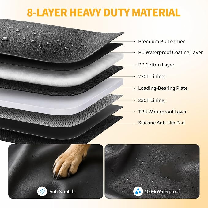 Dog Car Seat Cover for Back Seat, PU Leather Hard Bottom Back Seat Extender, Holds 400lbs, Waterproof Anti-Scratch Dog Hammock, Pet Seat Protector for Car, SUV & Small Truck