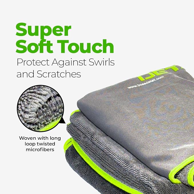 Twist Drying Towel Super Absorbent 600GSM - 35.4'' x 23.6'' inches, Gray Color, Rapid Drying, Large Cleaning, Lint-Free Detailing, High Absorption Microfiber Towels for Cars (2)
