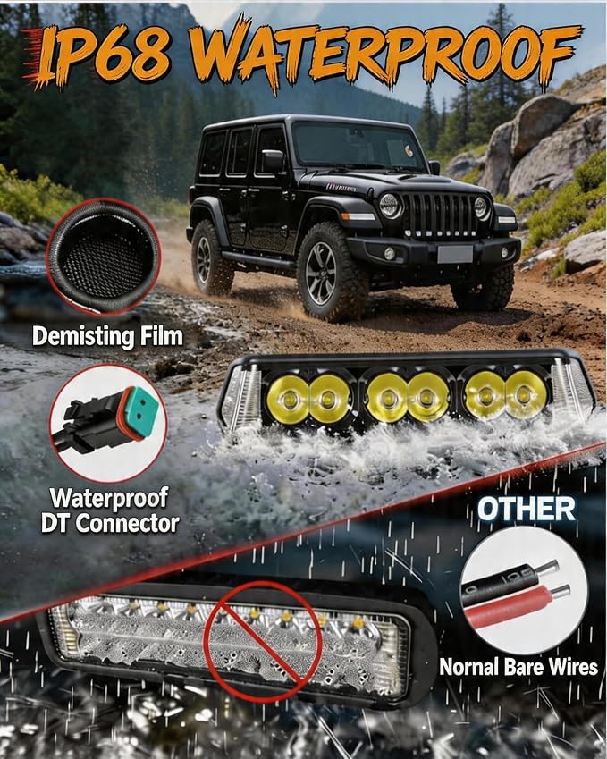 7" Side Shooter LED Light Bar 156W 200° Spot Flood Combo 2PCS | 2PCS 156W 15,600LM LED Back Up Driving Light with 200° panoramic view, spot-flood combo, waterproof, plug-and-play DT harness