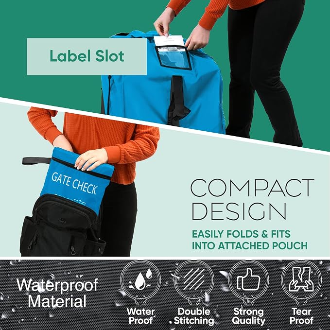 reperkid Car Seat Travel Bag for Airplane, Black and Green, 33" H x 18" W x 18" D, Fits Most Convertible, Booster and Infant Car Seats – Premium Waterproof Cover, Adjustable Shoulder Strap | Adjustable Padded Backpack Straps, Reinforced Stitching, Fits...