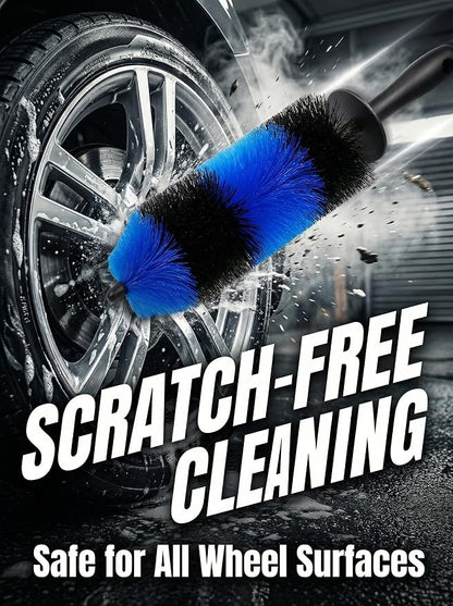 TAKAVU Master Wheel & Tire Brush, Easy Reach Wheel and Rim Detailing Brush Long Soft Bristle, Car Tire Brush, Wheel Scrub Brush, Multipurpose use for Wheels Rims Exhaust Tips Motorcycles (Blue)